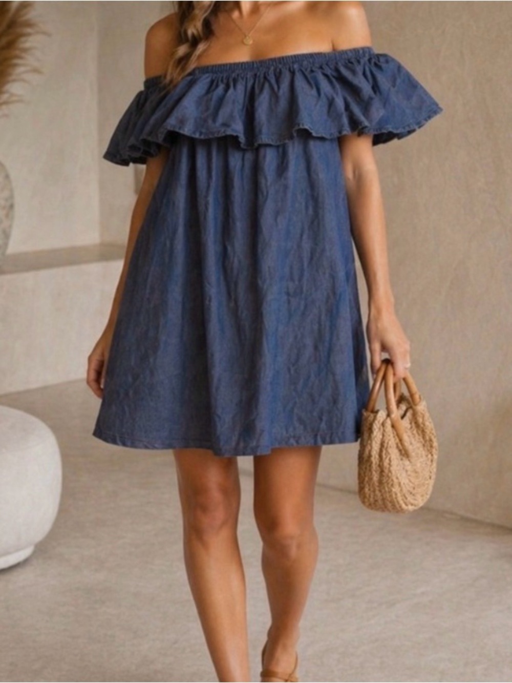 Tommy Bahama Off-Shoulder Ruffle Mini Dress - Navy denim medium